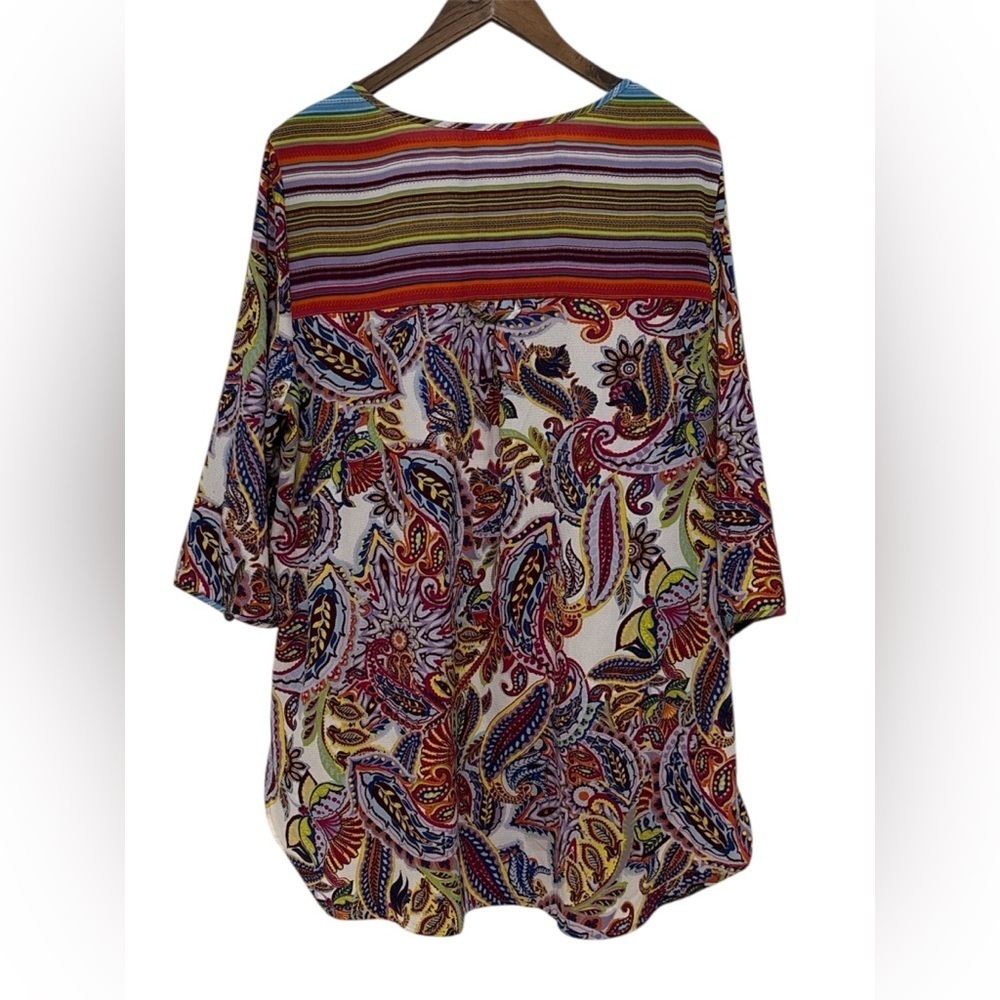 Fig and Flower Boho Flowy 3/4 Sleeve Tunic Top Paisley/Stripe Pattern size 2x - Picture 7 of 7